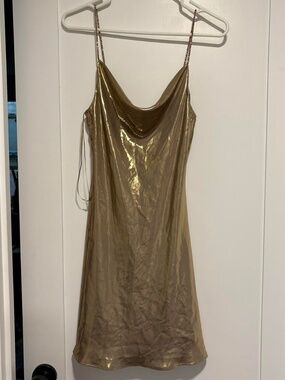 NWT Zara Gold Mini Short Slip Dress Small